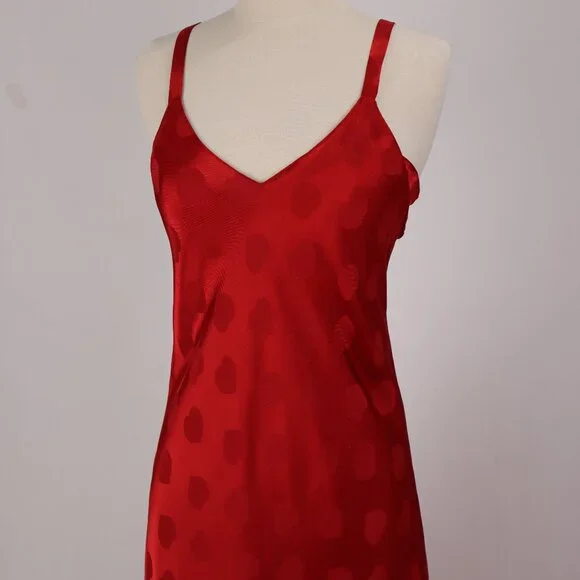 🌺 Vintage Cacique Hearts Long Nightgown Negligee Lingerie Sexy Valentine's Day